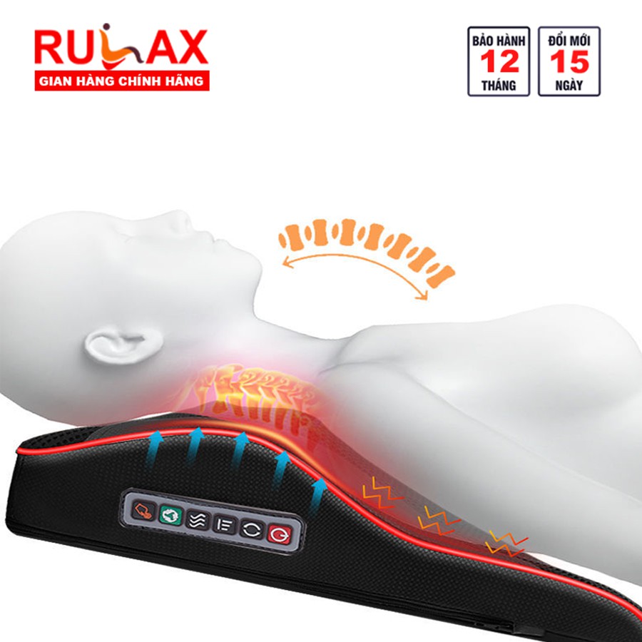 Gối Massage Hồng Ngoại cổ vai gáy kiêm tựa lưng đa năng RULAX có ổ cắm nguồn trên tô