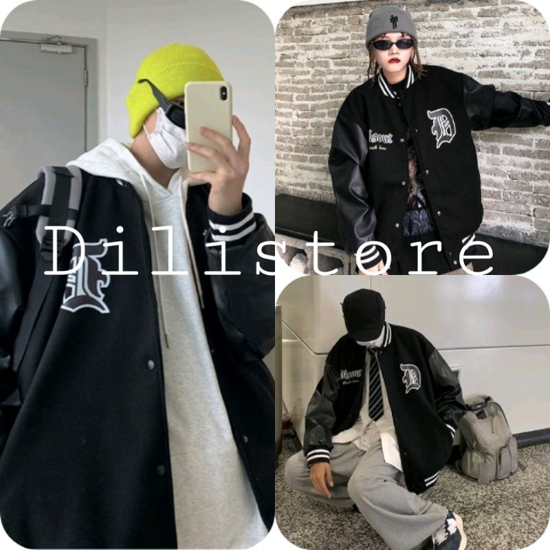 Áo Bomber Phối Tay Da Hình Ôto 🦋 Áo Khoác Nam Nữ Unisex Dáng Rộng Cúc Bấm 🦋