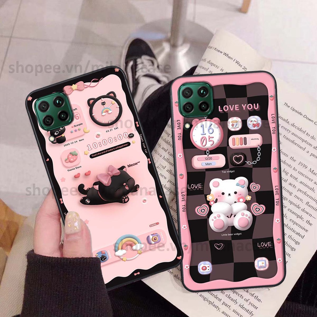 Ốp Huawei Nova 7i hình đồng hồ icon gấu mèo cute cực dễ thương ngộ nghĩnh