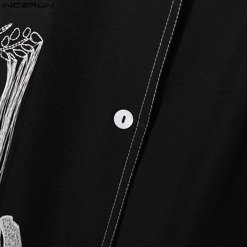 INCERUN Áo Sơ Mi Cổ Bẻ Tay Ngắn In Hoạ Tiết Đơn Giản Trẻ Trung Dành Cho Nam Giới