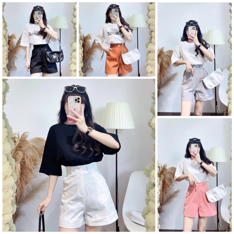 Quần short kaki bản lưng cao, đai cao, lai lật, bảng màu đa dạng (ảnh mẫu nhà Min chụp)