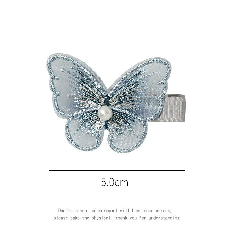 Kẹp Tóc Trang Trí Hình Bướm Thêu 2 Lớp Đính Hạt Ngọc Trai Nhân Tạo - 1 cái