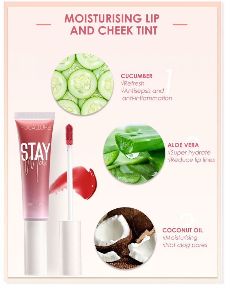 【BooBoom】 Focallure STAYMAX Long Lasting MOISTURIZING Non-stick Lip &amp; Cheek Tint Lip Care