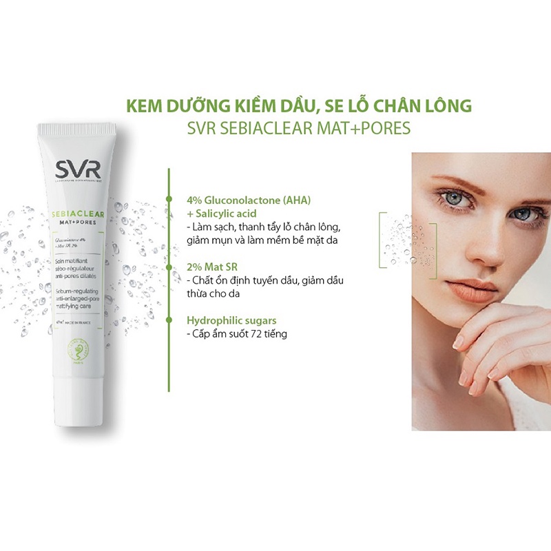 [Loại 40ml] Kem dưỡng da làm giảm mụn SVR Sebiaclear Mat + Pores