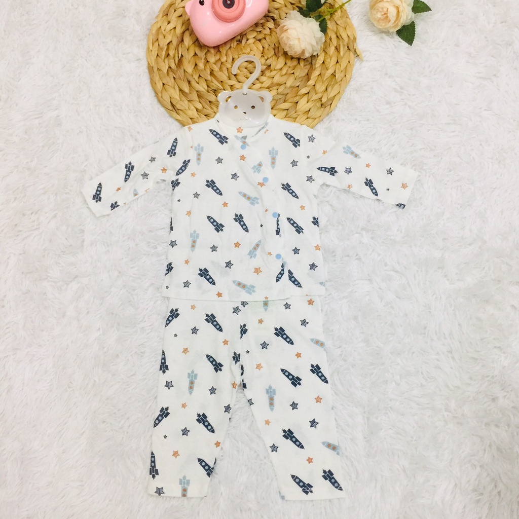 Bộ quần áo sơ sinh thu đông dài tay cài lệch cho bé trai bé gái Lullaby Nhật Hoa Lamiha sale sốc size 0-6M