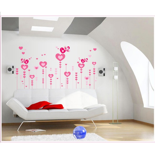 Decal trang trí Trái Tim hồng dây xinh