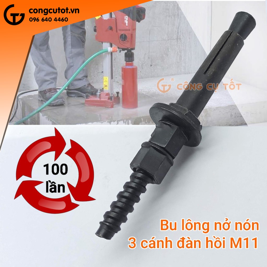 Bu lông nở nón 3 cánh đàn hồi M11 tái sử dụng 100 lần