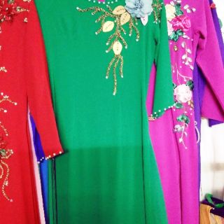 BỘ ÁO DÀI ĐÍNH ĐÁ PHA LÊ