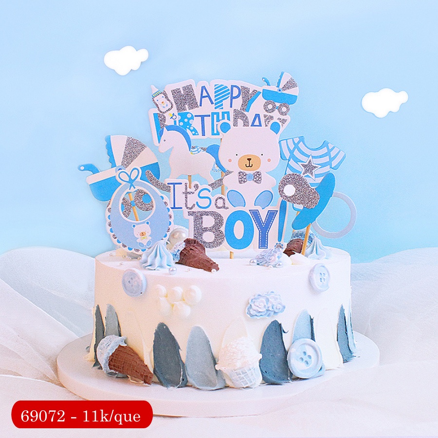 set que trang trí bánh hpbd gấu xanh