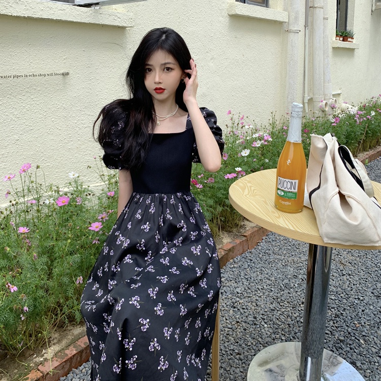 Đầm đen đầm suông bigsize đầm dài váy hoa nhí cổ vuông đầm vintage đầm tay phồng đầm nữ đầm dự tiệc sang trọng váy nữ xinh