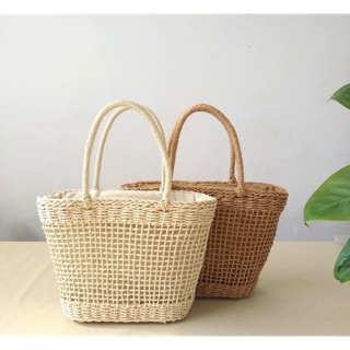 Túi cói xách tay vuông đan thưa có lót