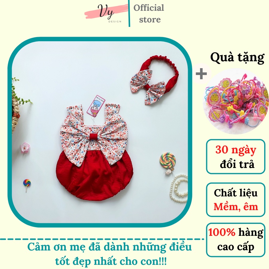 Set Đồ Cho Bé Sơ Sinh 0 12 Tháng VY DESIGN. Body Bé Gái Nơ To Kèm Băng Đô, Chất Mát. Body Hè Cho Bé Gái. Đầm Đầy Tháng