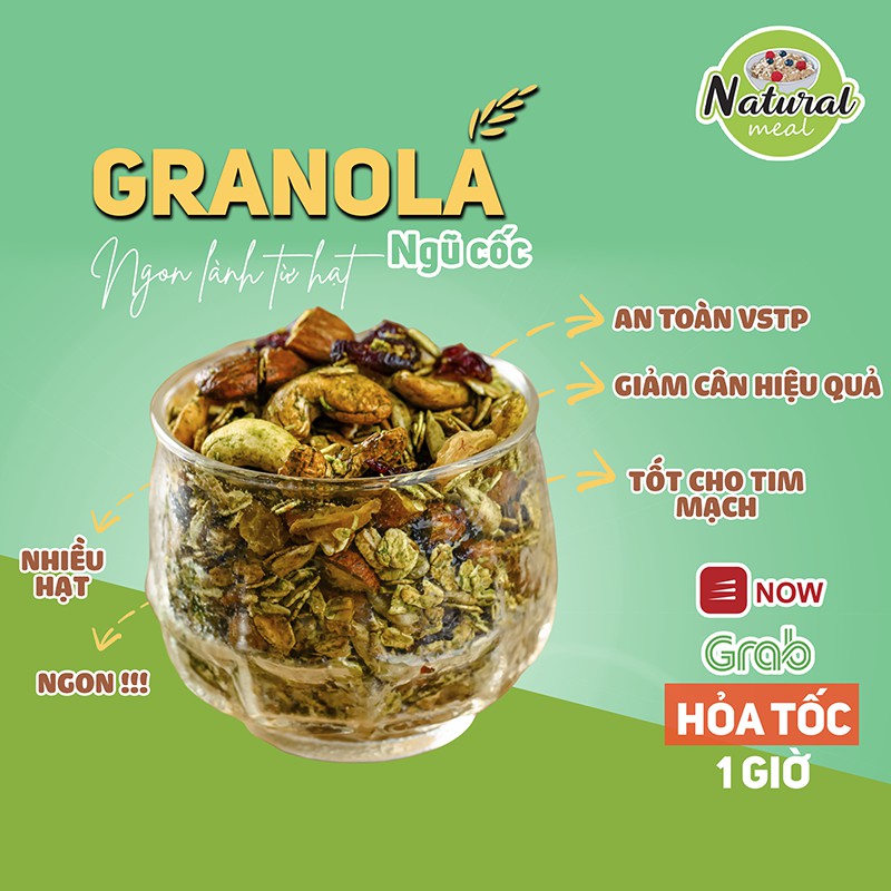 Ngũ cốc dinh dưỡng ăn sáng, bà bầu lợi sữa Granola nhiều hạt thơm ngon Healthy Mix vị 500gram - Natural Meal