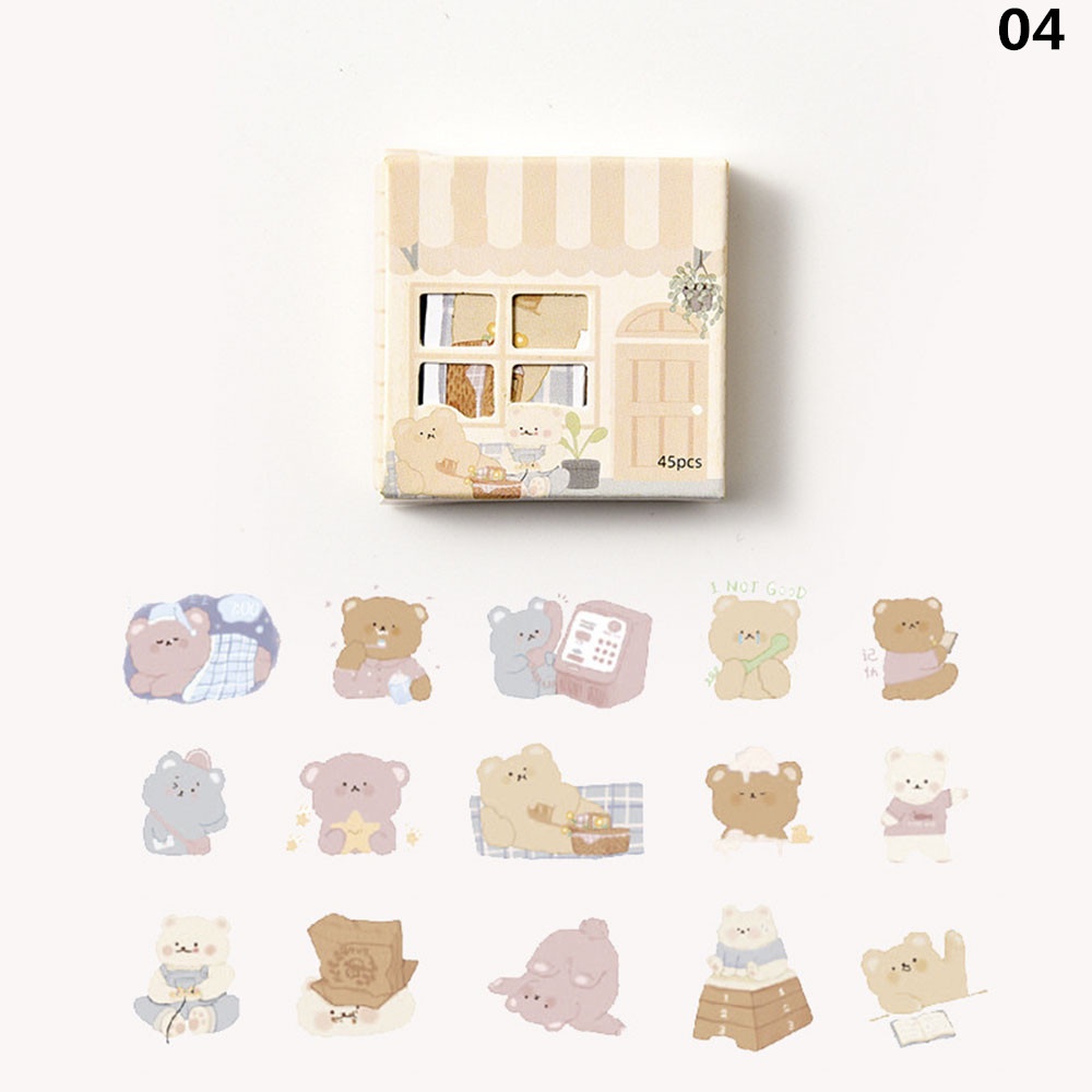 Bộ 45 Miếng Dán Trang Trí Hình Mèo / Gấu Hoạt Hình Sáng Tạo