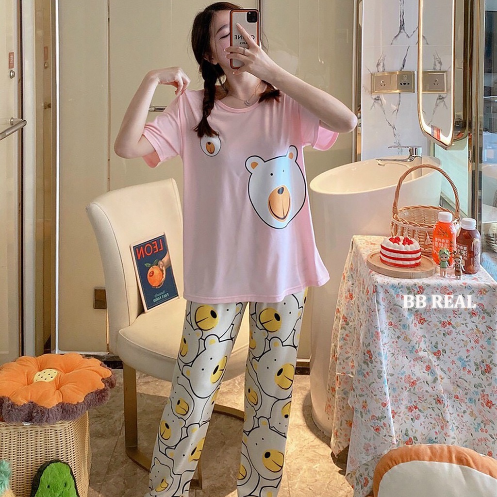 Đồ Bộ Mặc ở Nhà Bộ Đồ Ngủ Nữ Quần Dài Pijama Thun Lạnh Đẹp [CODE 53-56] Freesize Từ 45-55Kg - BB REAL | BigBuy360 - bigbuy360.vn