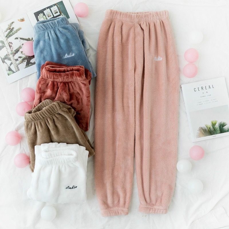 Quần ngủ bông dáng dài pijama đồ mặc nhà bông mùa đông Hàn Quốc ullzang
