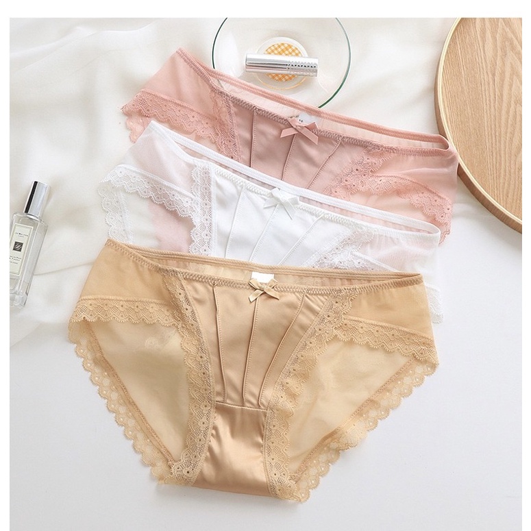 Quần lót nữ LALACHIC cao cấp viền ren gân sọc đính nơ