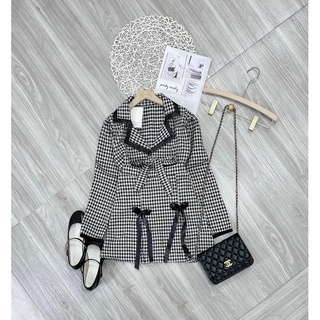 Set áo dạ cổ nơ tiểu thư mix chân váy