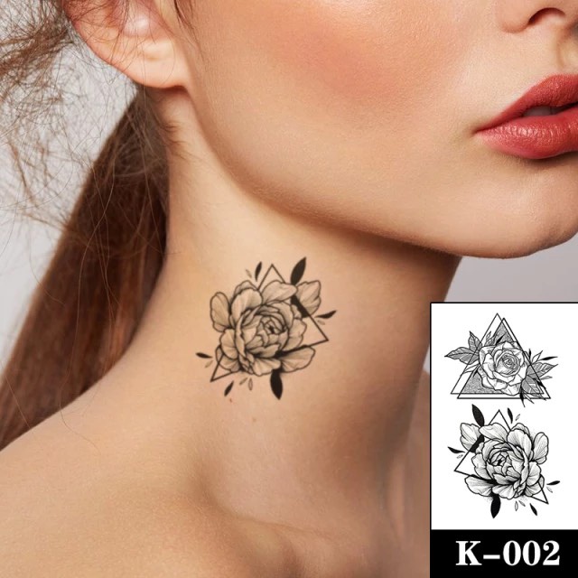 Hình xăm hoa hồng khuôn tam giác ngầu k002- miếng dán tatoo tạm thời size &lt;10x6cm