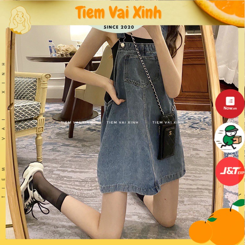 Yếm Jeans 🍊[Tiệm Vải Xinh]🍊 Váy Yếm Jeans Túi Ngực - Hàng Quảng Châu