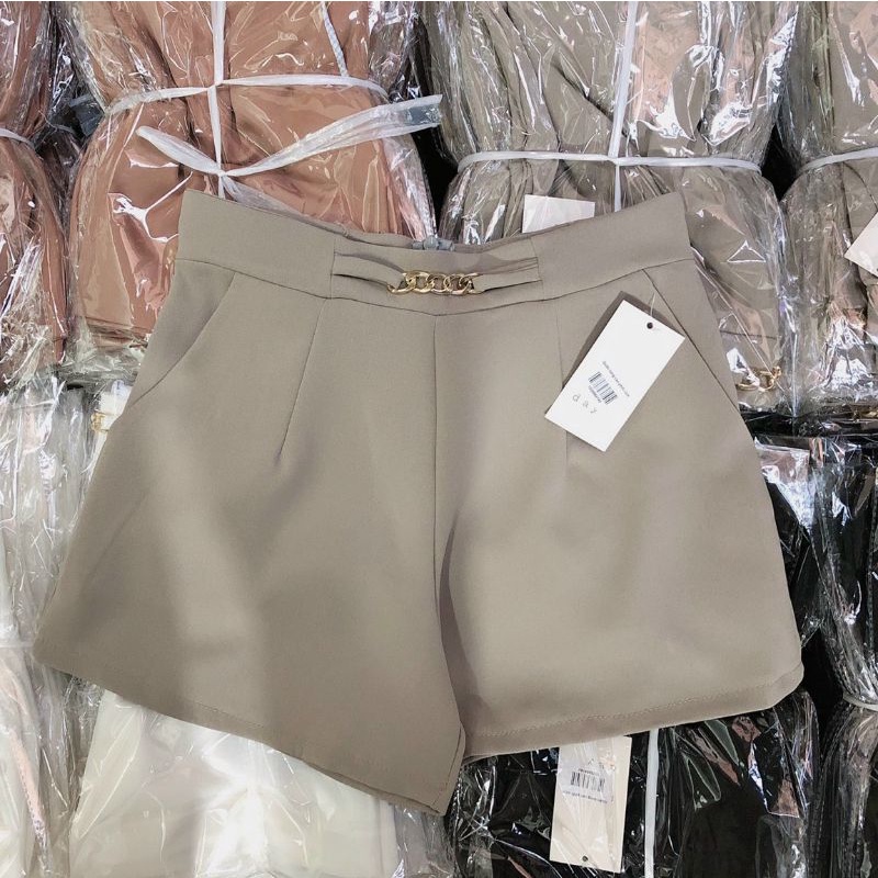 Quần short lưng cao phối xích xịn xò (Chất tuyết mưa)