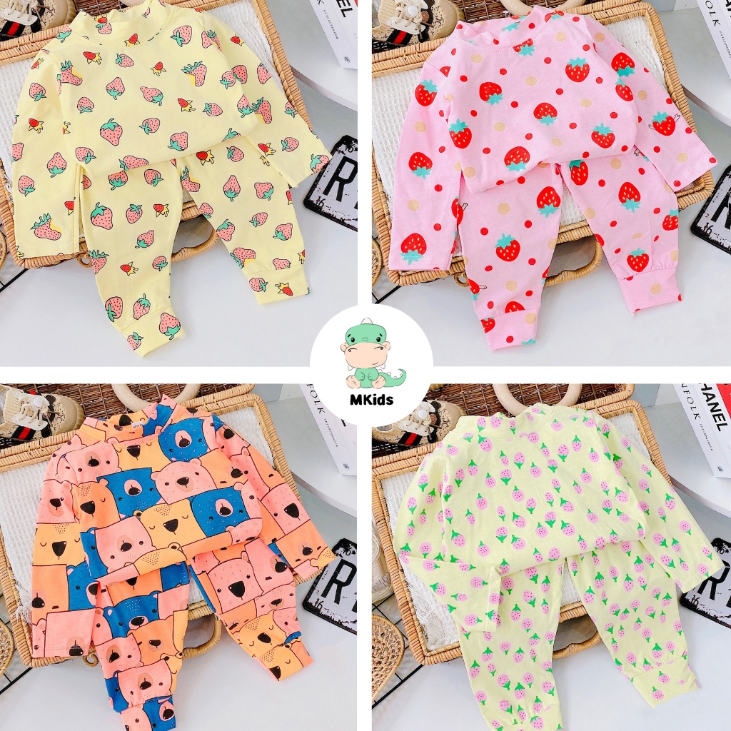 Đồ đồ bộ dài tay cho bé gái, đồ ngủ cho bé gái 1-5 tuổi thun cotton in hình trái dâu đáng yêu MKids BTD02-G2