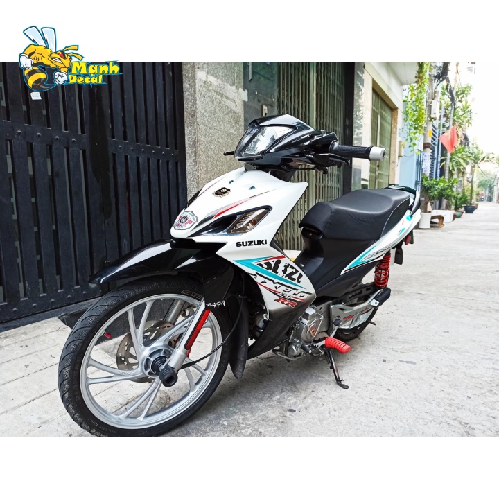 (FREE SHIP) Tem xe axelo 125 trắng đen chỉ xanh [Mạnh Decal]