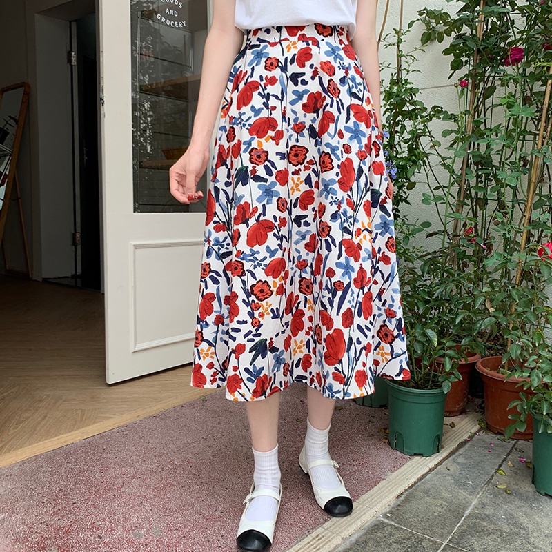 SUXI Chân Váy Chữ A Họa Tiết Hoa Thời Trang