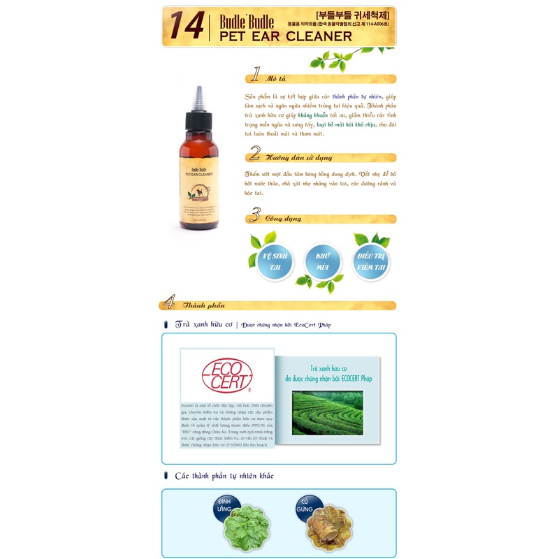 Vệ sinh tai cho chó nước rửa tai Budle'Budle 120ml, dung dịch vệ sinh sạch ve rận tai cún mèo Con Mèo Xiêm shop