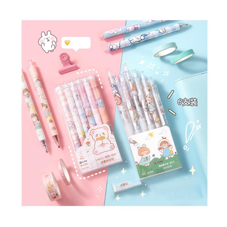 [Bộ 6] Bút gel bấm KOGANO combo 6 bút bi gel ngòi 0.5mm nhiều màu cao cấp mực đều SP-001376