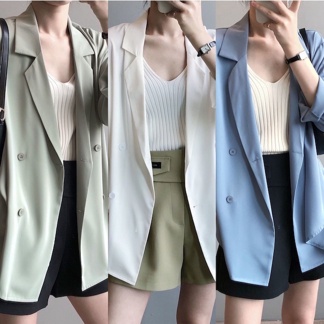 Áo Khoác Vest Vải Voan Mỏng Dáng Rộng Phong Cách Hàn Quốc Thời Trang Mùa Hè Dành Cho Nữ