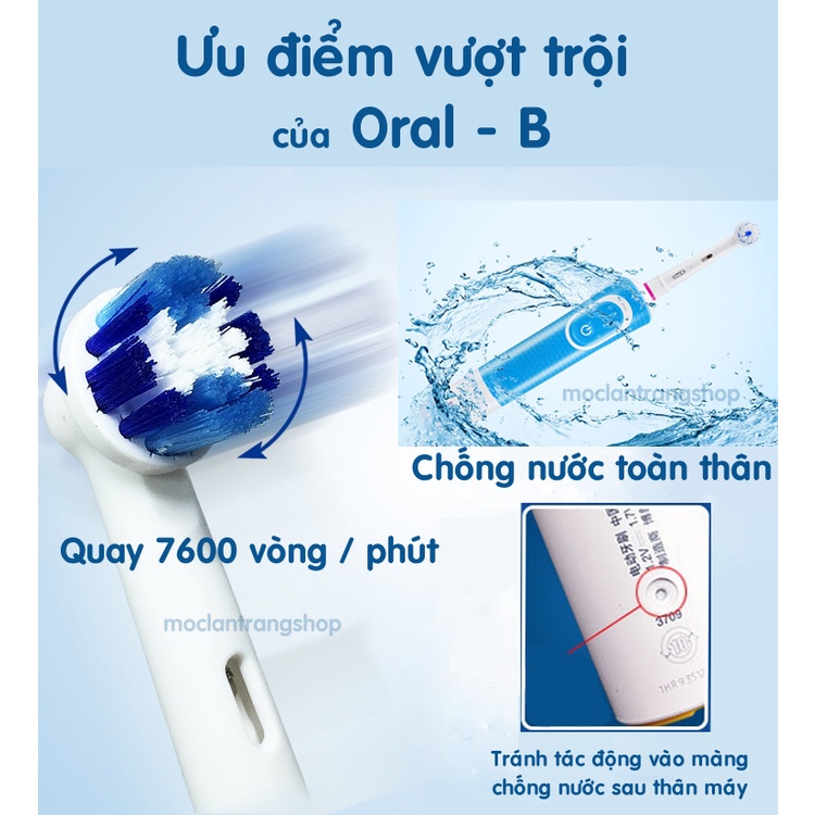 Bàn chải điện Oral B chính hãng, kèm 4 đầu thay + hộp đựng du lịch, máy đánh răng D12 Braun Vitality