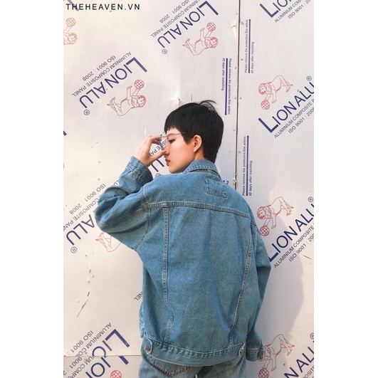 Áo khoác jean form rộng Xanh Vintage ánh Rêu 6 túi cá tính phong cách Ulzzang