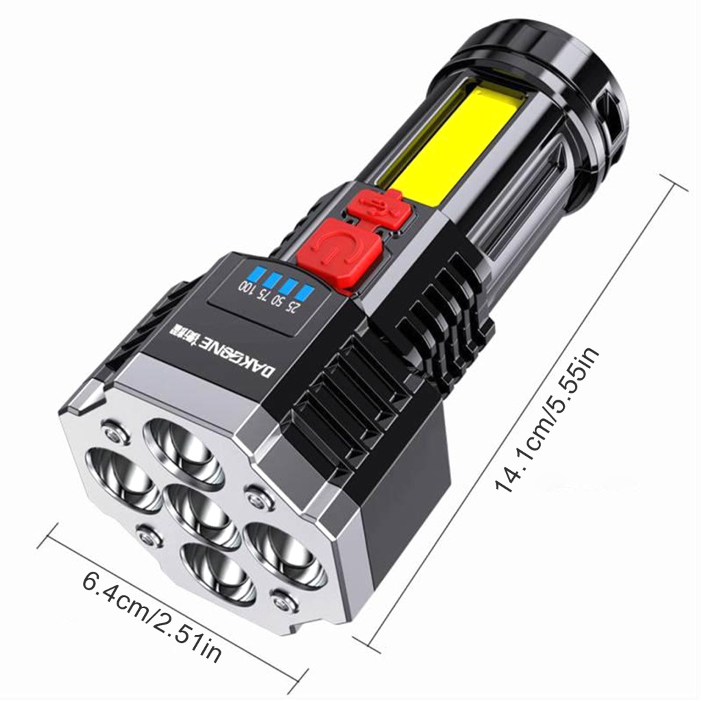 Đèn Pin LED ABS Màu Đen Sạc USB Chống Nước Khẩn Cấp Ngoài Trời