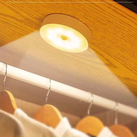SPRISE Đèn LED Tròn Mini Cảm Biến Chuyển Động Gắn Dưới Tủ Quần Áo Phòng Ngủ Hành Lang