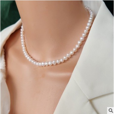 Vòng cổ choker hạt trai nhân tạo trơn phong cách cổ điển nhiều size - B128