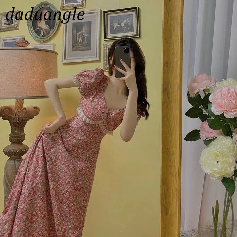 Đầm dài dáng ôm cổ V lưng cao in hoa hồng thời trang hè 2022 mới cho nữ