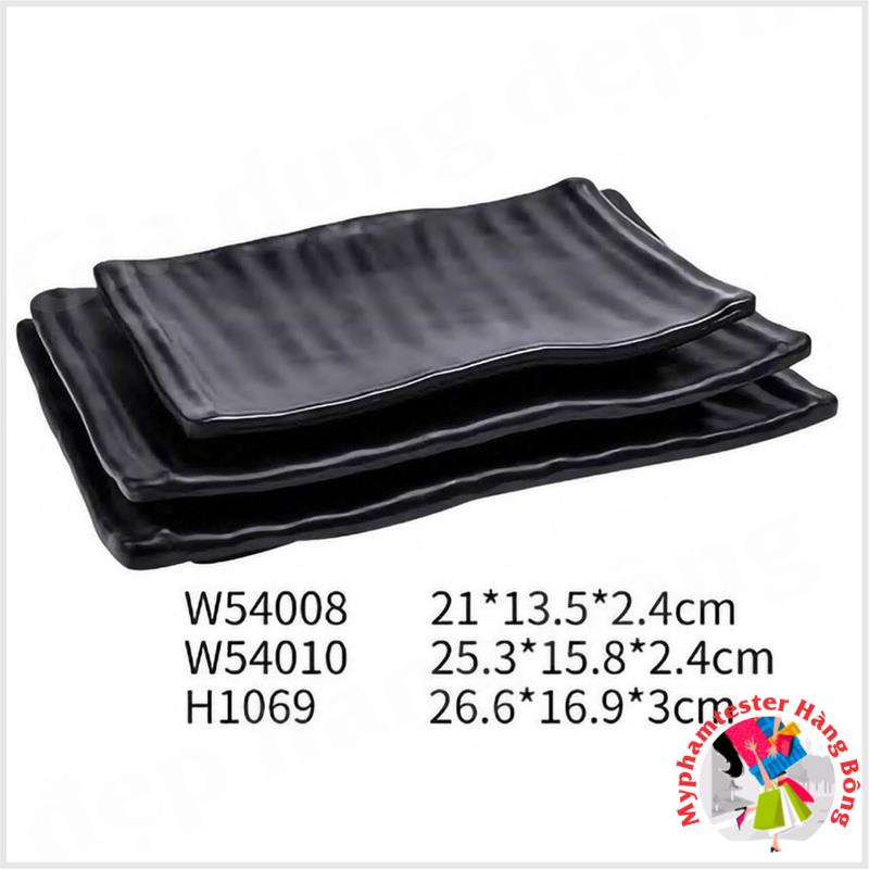 Đĩa hình chữ nhật màu đen MELAMINE để thịt nướng BBQ, trang trí thức ăn, bàn tiệc đủ size