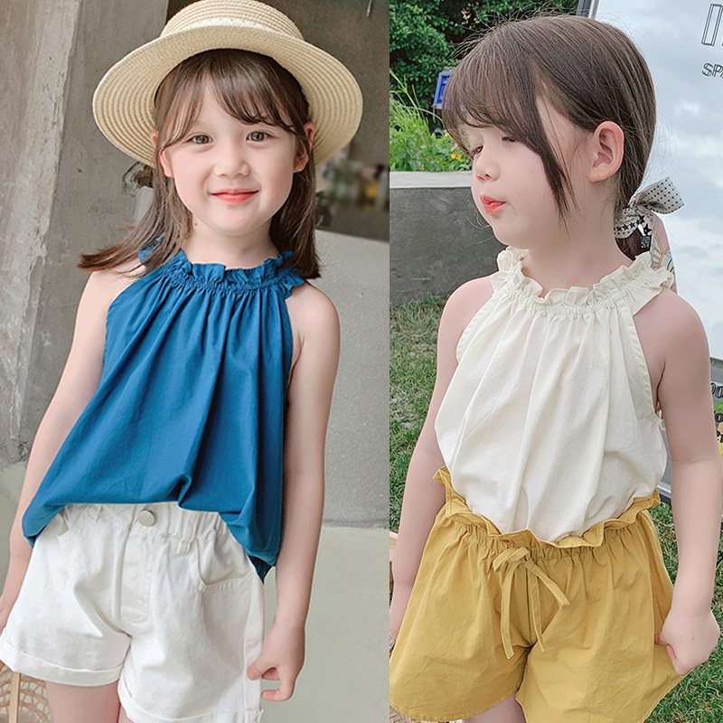 Áo Hai Dây Phối Bèo Thiết Kế Thời Trang Mùa Hè Phong Cách Hàn Quốc Cho Bé Gái