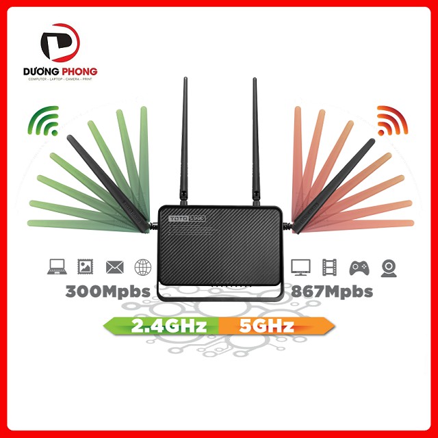 [Mã ELMS5 giảm 7% đơn 300K] Bộ phát Wifi TotoLink A950RG 4 Anten 1200Mbps Chính Hãng - BH 24 Tháng