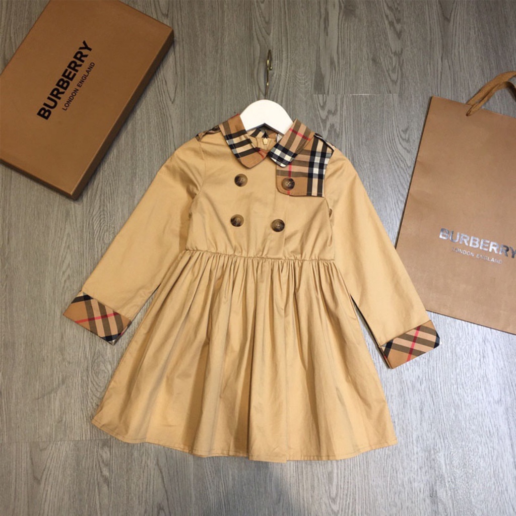 Váy thô bé gái,  váy thô kaki mềm cổ và vai phối BBR siêu sang cho bé