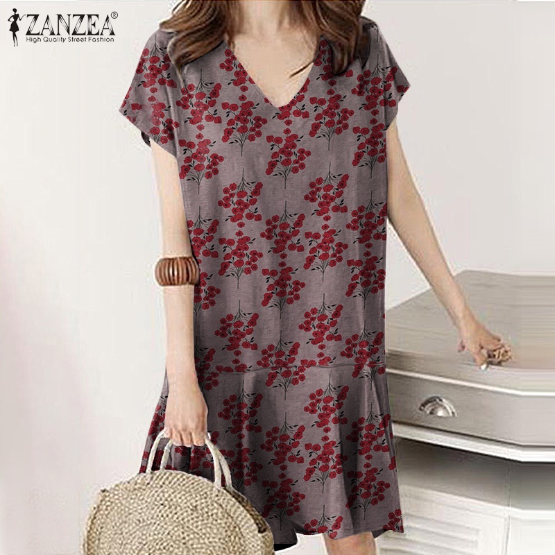 Đầm  ZANZEA ngắn tay cổ chữ V thời trang cho nữ