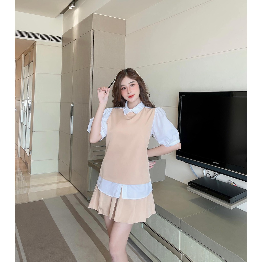 [HÀNG THIẾT KẾ CAO CẤP] Set Sơ Mi Chân Váy Ngắn Học Sinh Dễ Thương Màu Đen