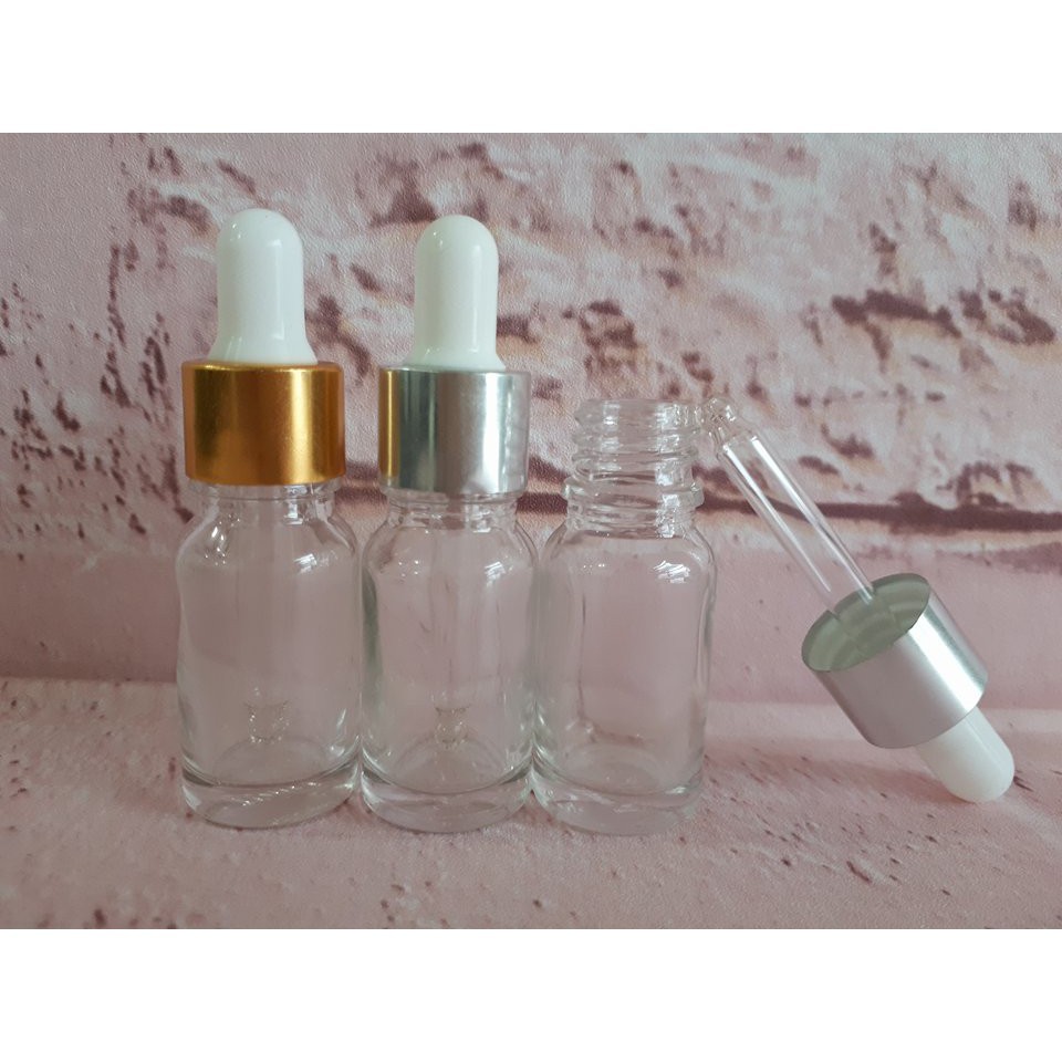 Lọ Tinh Dầu 10ml Nắp Bóp Giọt Thủy Tinh Khoen Vàng hoặc Bạc Thân Nhiều Màu Xinh Xắn