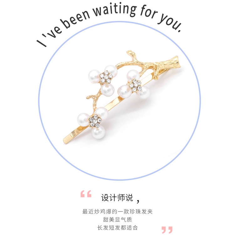 Kẹp tóc đính đá và hạt ngọc trai nhân tạo phong cách Hàn Quốc thời trang