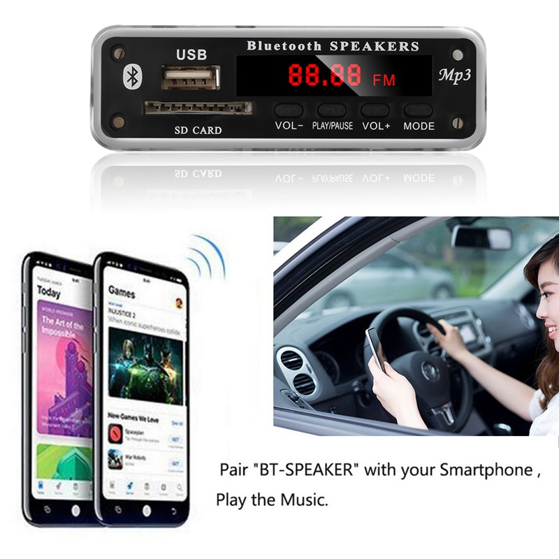 Mô-đun bảng mạch giải mã âm thanh Bluetooth Mp3 DC 12V hỗ trợ USB SD thẻ nhớ phù hợp cho xe hơi