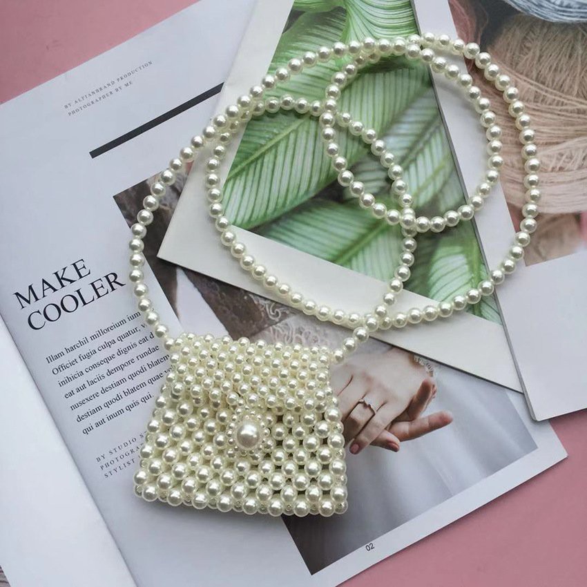 Túi đeo chéo mini kết hạt cườm ngọc trai dành cho nữ và bé