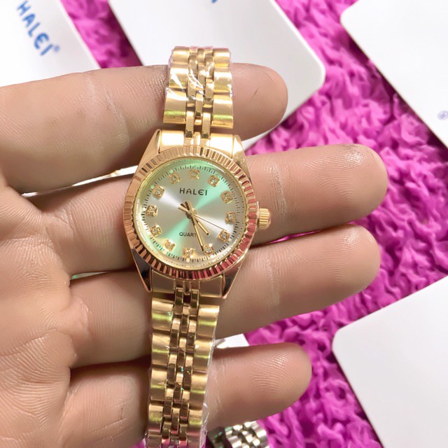 Đồng hồ nữ Halei 9999 Gold chính hãng thời trang dây vàng quyến rũ HAL01 - Đồng Hồ Halei
