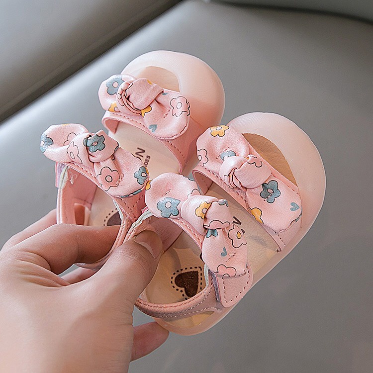 Sandal bé gái - dép quai hậu cho bé đế chống vấp, nơ nhỏ xinh xắn da mềm, có 2 quai Babybees 818 865