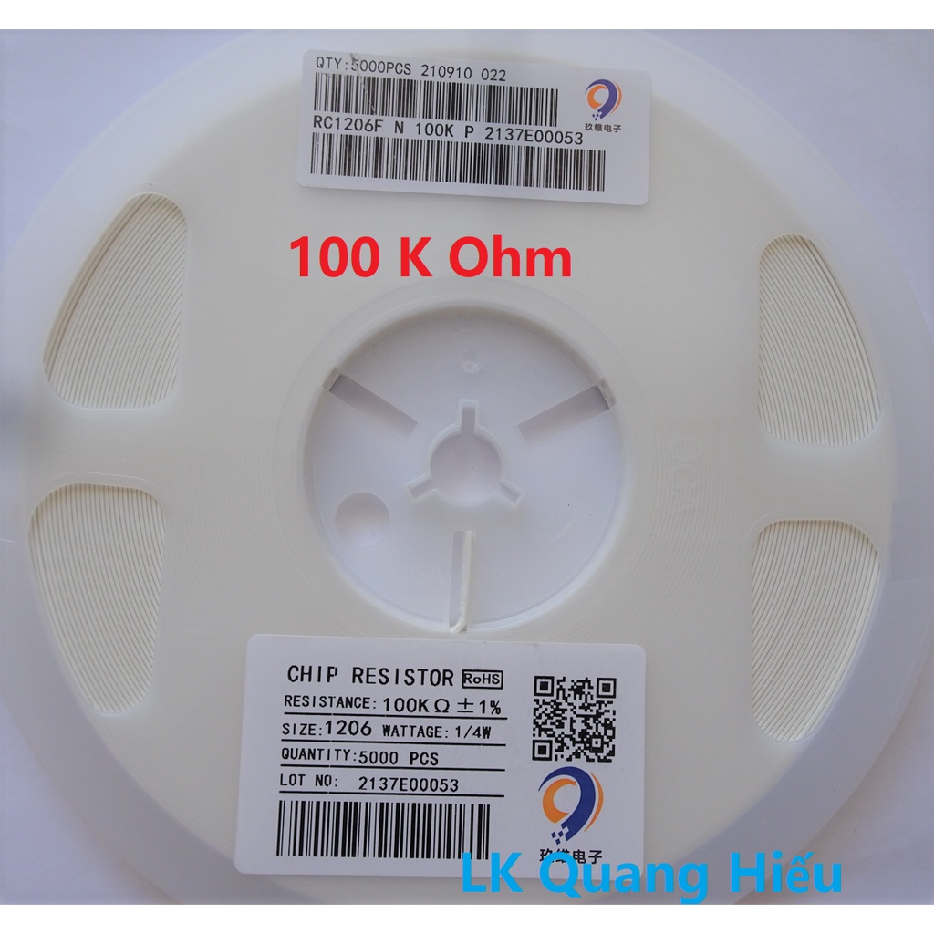 Điện trở dán 100 K  ohm SMD 1206 1% 1/4W (gói 100 con)